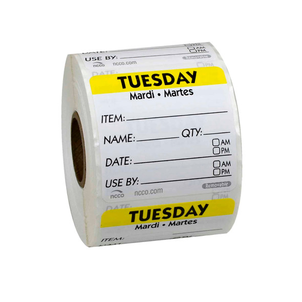 National Checking RIDU2202R Removable Labels, 2" x 2", Tuesday, Yellow, Roll