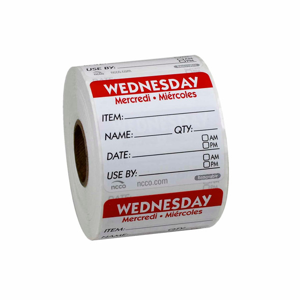 National Checking RIDU2203R Removable Labels, 2" x 2", Wednesday, Red, Roll