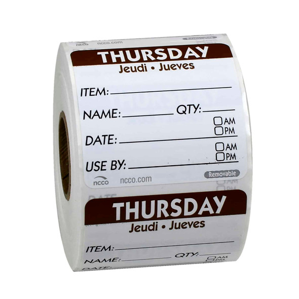National Checking RIDU2204R Removable Labels, 2" x 2", Thursday, Brown, Roll