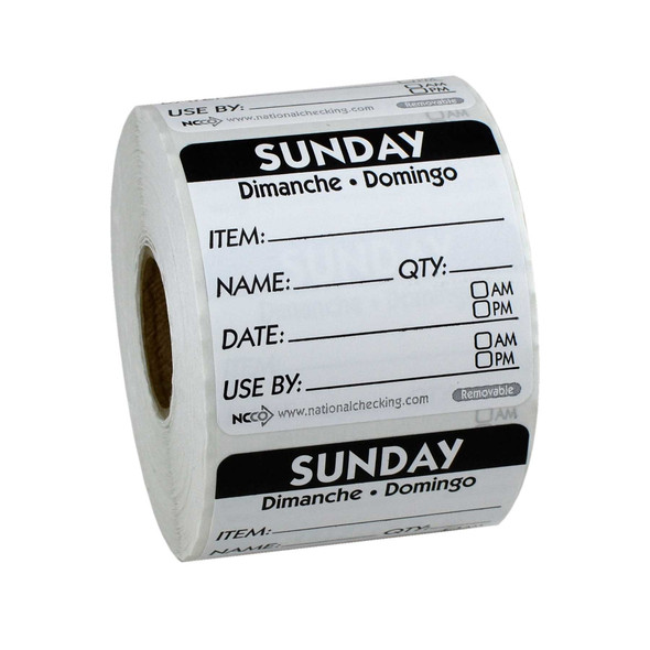 National Checking RIDU2207R Removable Labels, 2" x 2", Sunday, Black, Roll
