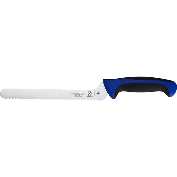 Mercer Culinary M22418BL Millennia Offset Bread Knife, 8", Blue Handle
