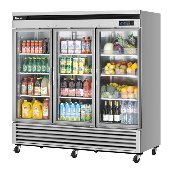 Turbo Air TSR-72GSD-N 81" Reach-In Glass Door Refrigerator, 3 Sections