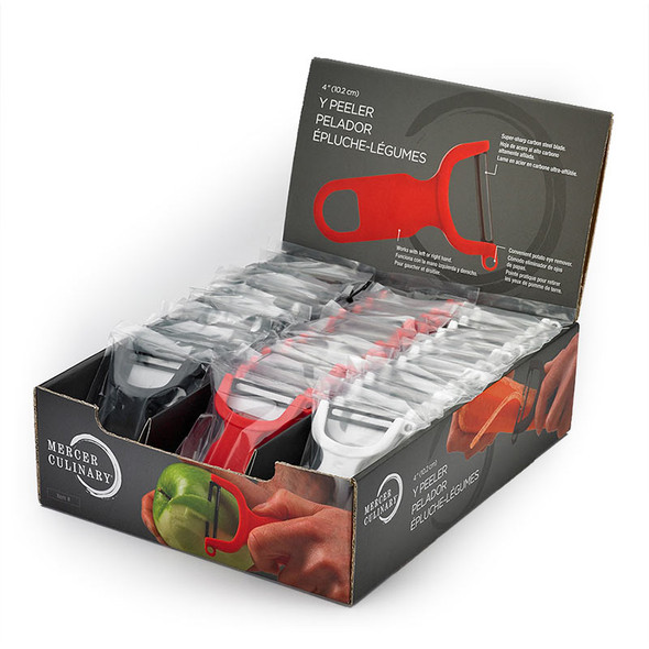 Mercer Culinary M33072 Y-Peeler, 4", Ergonomic Textured Handle, Black/Red/White