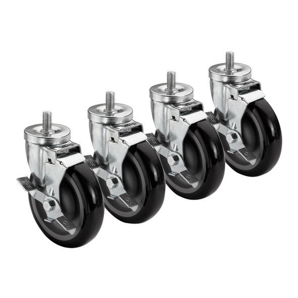 Krowne 28-146S Caster Set, 5" Dia, W/Brake, 3/4", 10 Thread Stem (Set of 4)