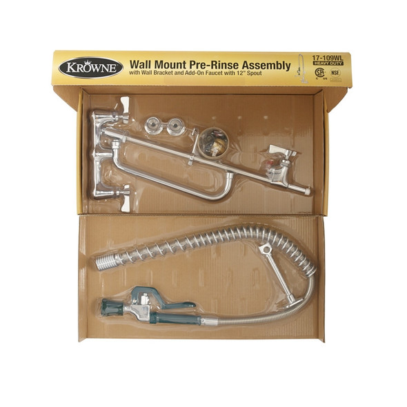 Krowne 17-109WL 8" Wall Mount Pre-Rinse with Add-On Faucet, 12" Spout
