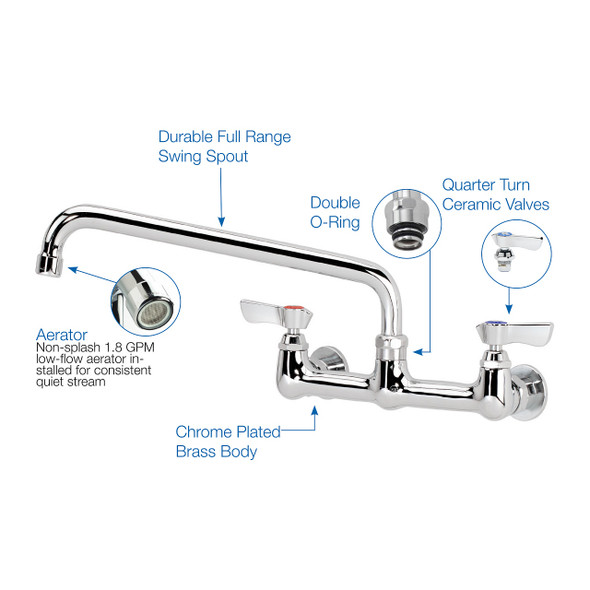 Krowne 12-808L Commercial Faucet, 8" Center, 8" Spout, Wall Mount
