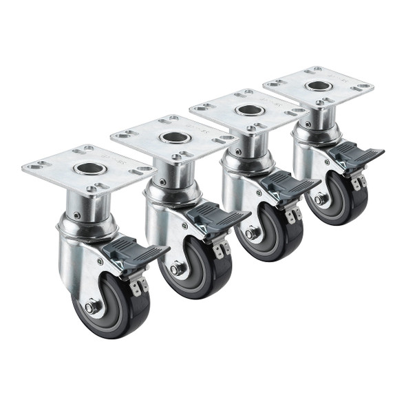 Krowne 28-114S Caster Set, 3" Dia, W/Brake, 3-1/2" Plate, Adjustable (Set of 4)