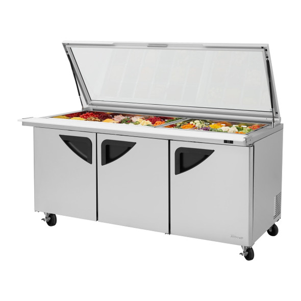 Turbo Air TST-72SD-30-N-GL 3 Doors Mega-Top Sandwich Salad Prep Table w/ Glass Lid