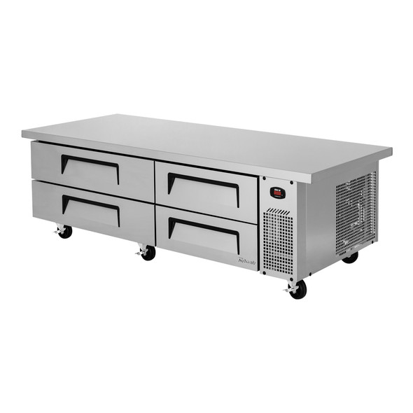 Turbo Air TCBE-72SDR-E-N Super Deluxe 72" Stainless Steel Chef Base Refrigerator with 6" Extended Top - 4 Drawers