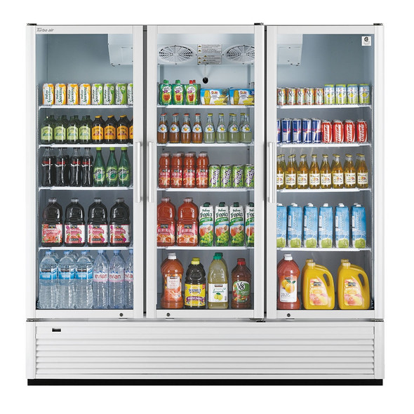 Turbo Air TGM-72SDHW-N Glass Merchandiser Refrigerator, Full Height, 3 Sections, White Cabinet