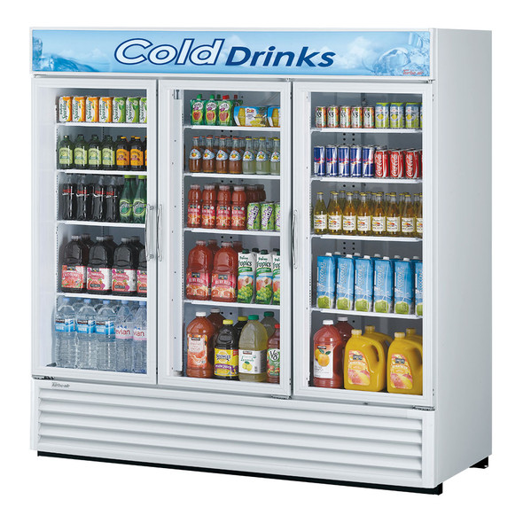 Turbo Air TGM-72RS-N Glass Merchandiser Refrigerator, 3 Sections, White Cabinet