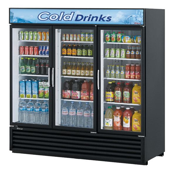 Turbo Air TGM-72RSB-N Glass Merchandiser Refrigerator, 3 Sections, Black Cabinet