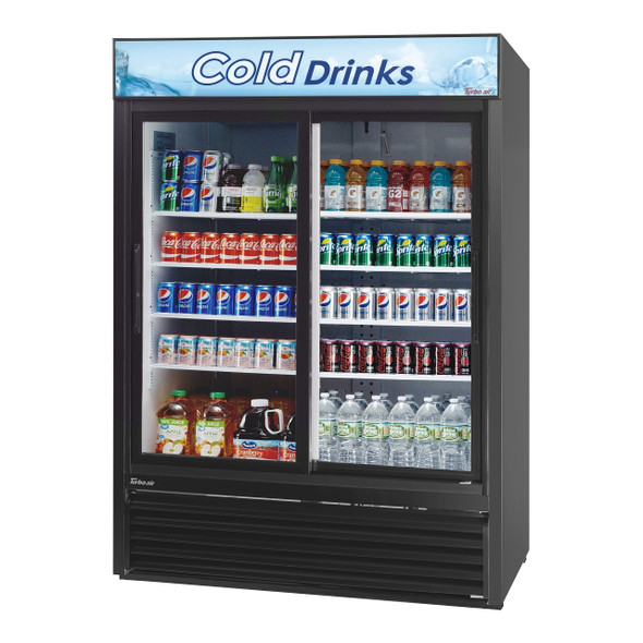 Turbo Air TGM-48RB-N Glass Merchandiser Refrigerator, 2 Sections Sliding, Black Cabinet