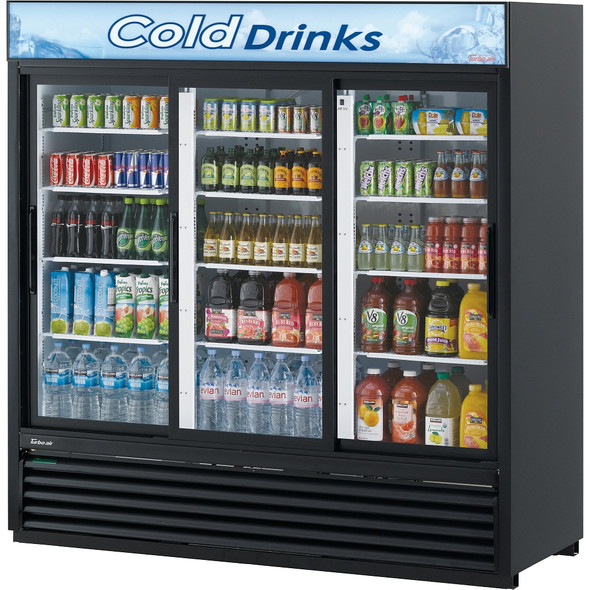 Turbo Air TGM-69RB-N Glass Merchandiser Refrigerator, 3 Sections Sliding, Black Cabinet