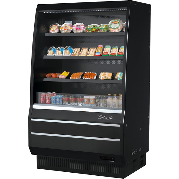 Turbo Air TOM-40MB-SP-A-N 39" Vertical Open Display Merchandiser - Medium Height, Solid Side Panel, Black Ext.& Int.