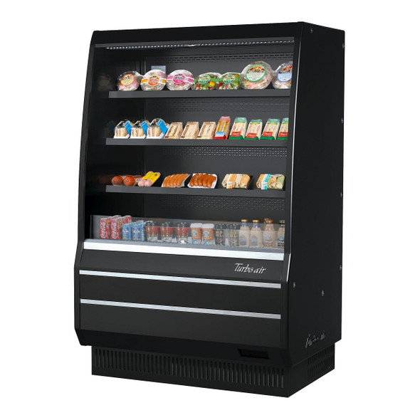 Turbo Air TOM-50MB-SP-A-N 50" Vertical Open Display Merchandiser - Medium Height, Solid Side Panel, Black Ext.& Int.