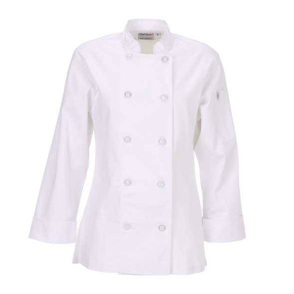 Chef Works BCW004-WHT-M Womens Basic Coat Poly-Cotton, White, Medium