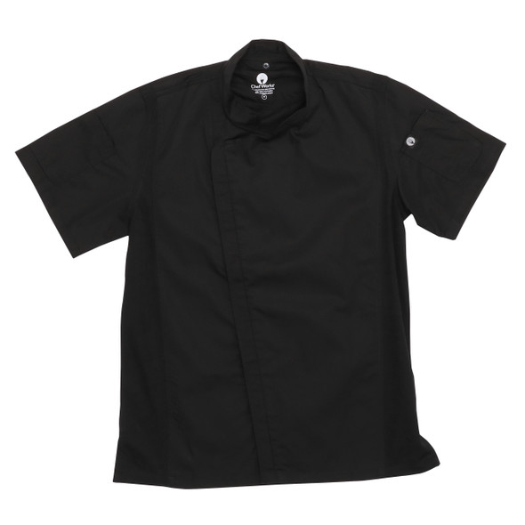 Chef Works BCSZ009BLKM Springfield Chef Coat, Short Sleeve, Black, Zipper - Medium