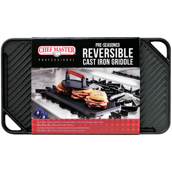 CHEFMASTER 90202 Reversible Cast iron Griddle, 16.8"x9.5"