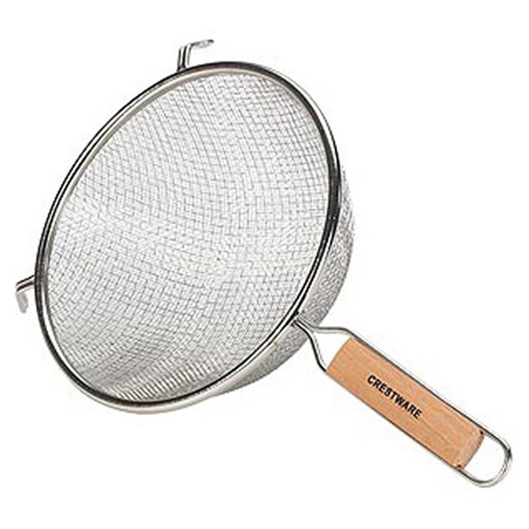 Crestware WHSDM8 8" Medium Double Mesh Strainer, Double Coated Tin, Wood Handle