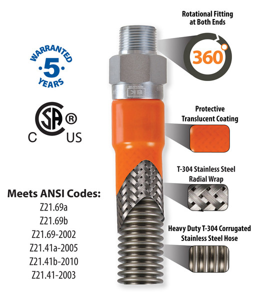 BK BKG-GHC-7548-SCK3 Gas Hose Connector 48" x 3/4" BK BKG-GHC-7548-SCK3 Gas Hose Connector 48" x 3/4"
