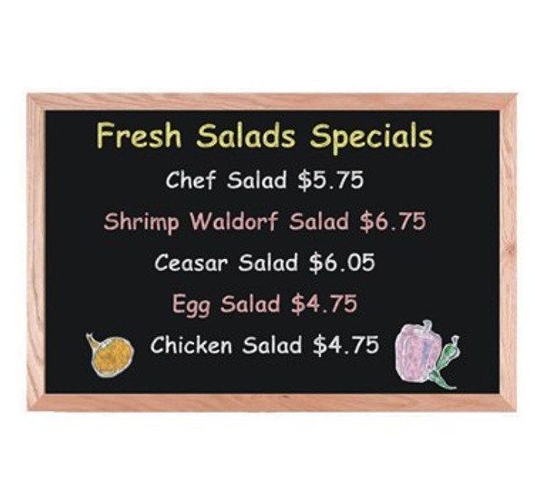 Aarco OC2436NT Black Chalk Board, 24" H x 36" W, Oak