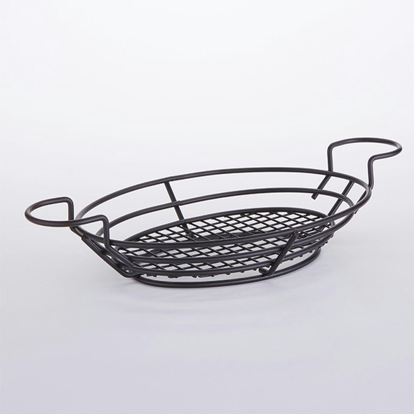 American Metalcraft BSKB811 Black Oval Wire Basket with Ramekin Holder , 11" x 8"