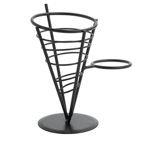 American Metalcraft FBS591 French Fry Basket, W/Ramekin, 5" Dia x 9" H, Black