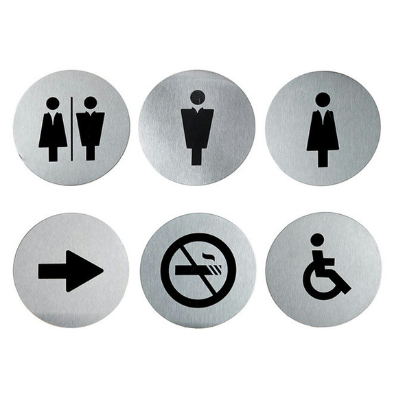 American Metalcraft SISSSET Universal Door Signs Set, 6-piece, 4" Round, Stainless