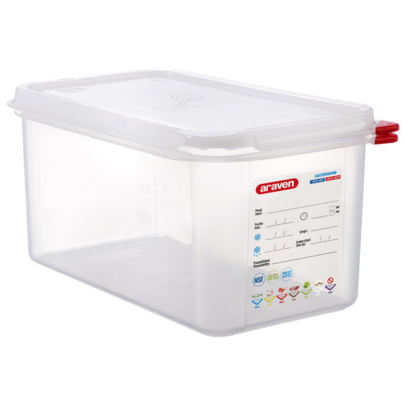 Araven 03031 Storage Container & Lid, 1/3 Size, 6" Deep, Translucent