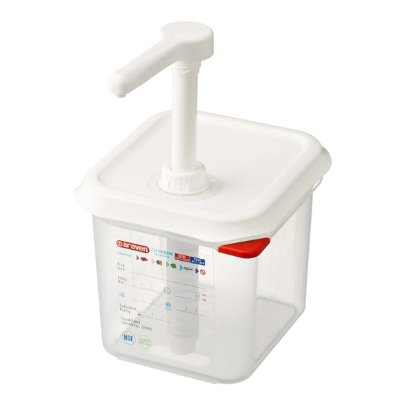Araven 01367 Condiment Pump Dispenser, 2.7 qt, Translucent