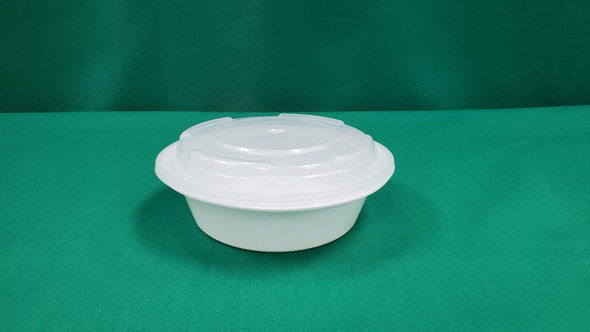 PLASTIK SR-718W Plastic Container & Lid, 16oz, 6" Round, White (150/cs)