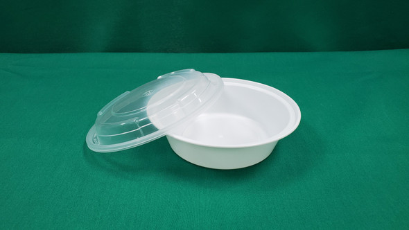 PLASTIK SR-718W Plastic Container & Lid, 16oz, 6" Round, White (150/cs)