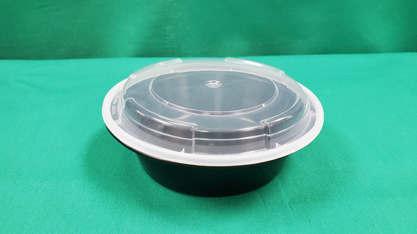 Plastic Container & Lid, 32oz, 7" Round, Black (150/cs)