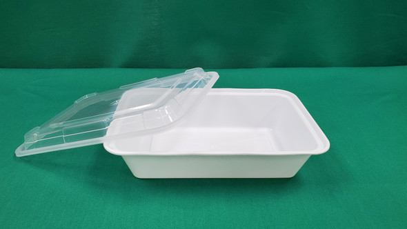 PLASTIK SR-888W Plastic Container & Lid, 38oz, 8"x6", White (150/cs)