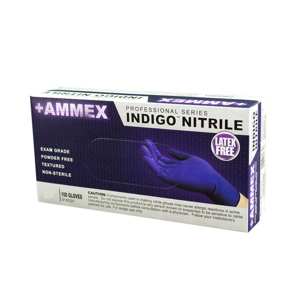 AMMEX AINPF44100 Blue Nitrile Gloves, Powder Free, Medium, 100/Box