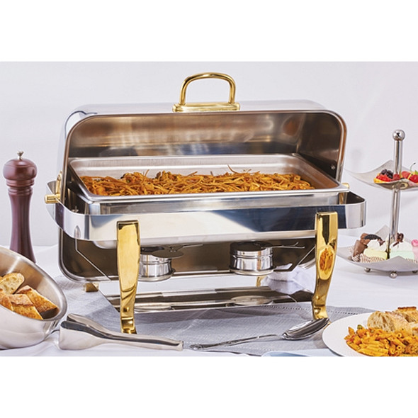 Winco 108A Vintage Chafer, 8 QT, Full Size, Oblong, Gold Accent