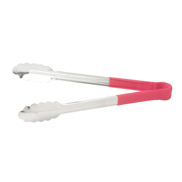 Winco UTPH-9R Utility Tong, 9", Stainless Steel, Red PVC Handle