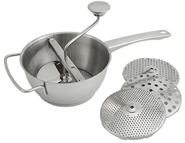 Winco SVM-3 Vegetable Mill, 8" diameter, with 3 dishes, Stainless