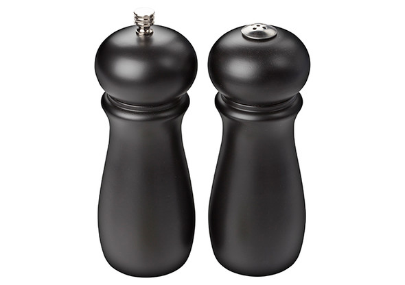 Winco SP-612 Salt Shaker & Pepper Grinder, 6", Rubberwood, Black (Set of 2)