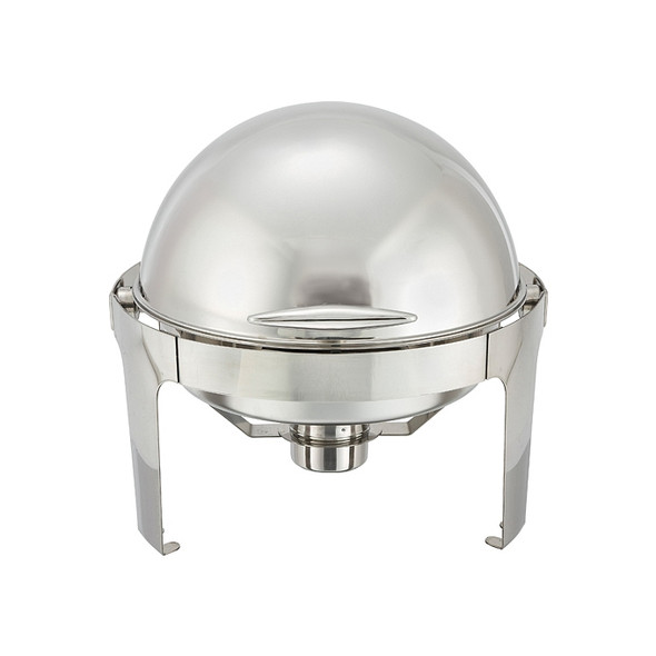 Winco 602 Madison 6 Quart Round Chafer, Roll-Top, Stainless Steel