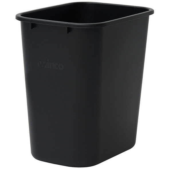 Winco PWR-28K Wastebasket, 28 qt., 15" H, Rectangular, Black