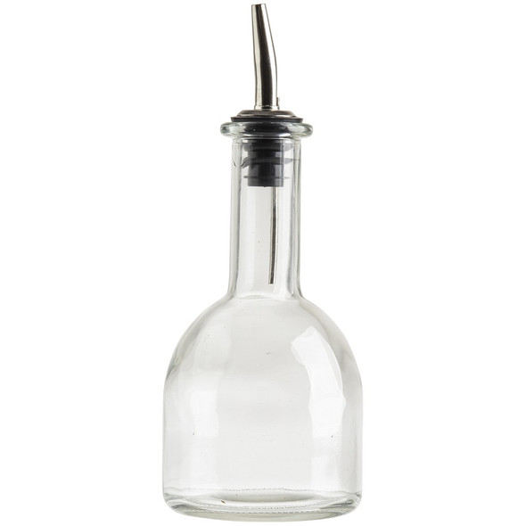 Tablecraft 10404 Clear Oil & Vinegar Glass Bottle with Stainless Steel Pourer, 10 oz.