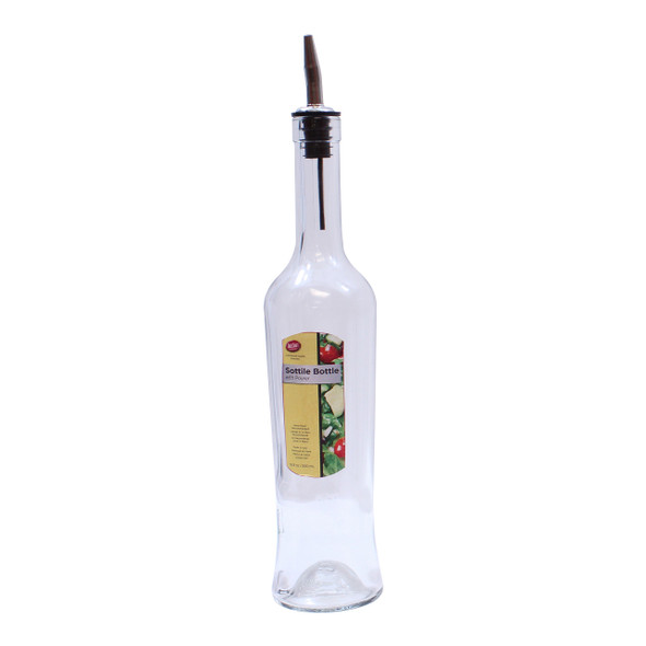 Tablecraft H933 Sottile Glass Bottle, 17 oz.,  Stainless Steel Pourer