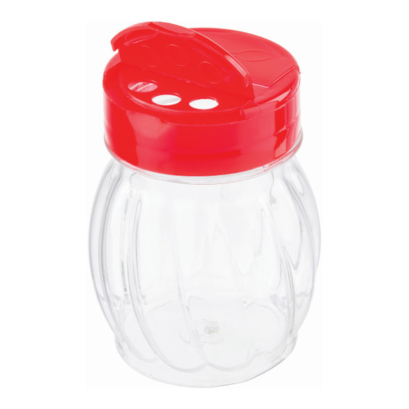 Tablecraft 10328 Shaker, 6 oz., Flip Top Plastic Lid, Glass, Red