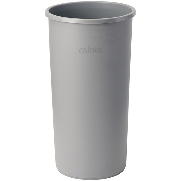Winco PTCR-22G Round Trash Can, 22 Gallon, 16" Dia., No Lid, Gray