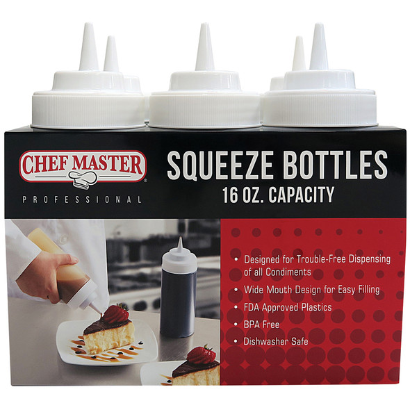 Chef Master 90208 Squeeze Bottle, Clear, 16 Oz (6/pack)