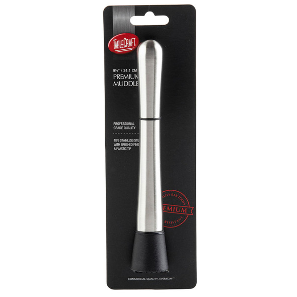 Tablecraft 10475 Muddler, with Plastic Tip, 8-1/4"L, Brushed Stainless Finish