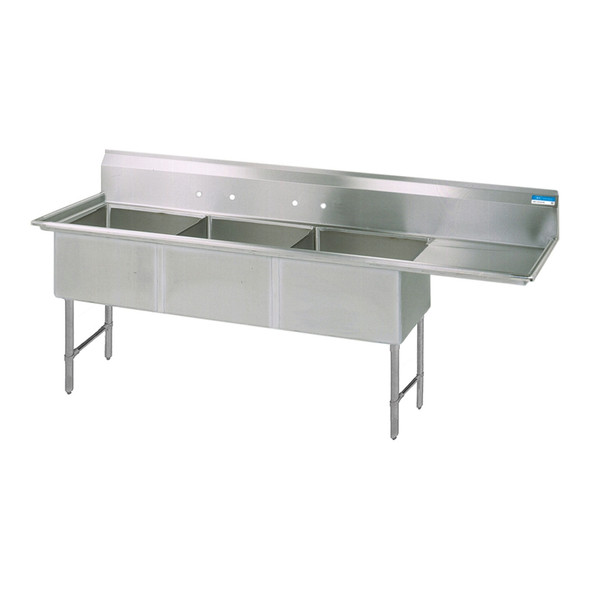 BK BKS-3-24-14-24RS Three-Compartment Sink, 98-1/2"W x 29-13/16"D, Right Drainboard BK BKS-3-24-14-24RS Three-Compartment Sink, 98-1/2"W x 29-13/16"D, Right Drainboard