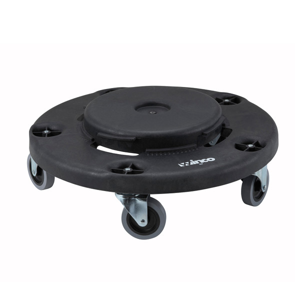 Winco DLR-18 Black Round Trash Can Dolly, 18"